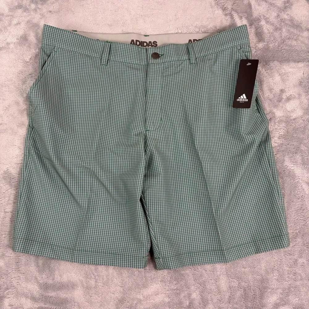 Adidas Golf Performance Gingham Check Shorts Men's 36 Green Plaid NEW